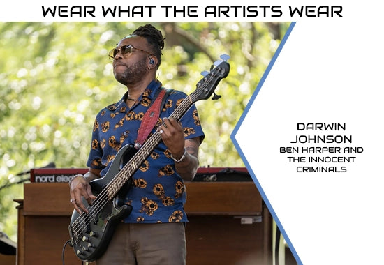 Darwin Johnson of Ben Harper and the Innocent Criminals wearing a Retuned Jewelry guitar string bracelet