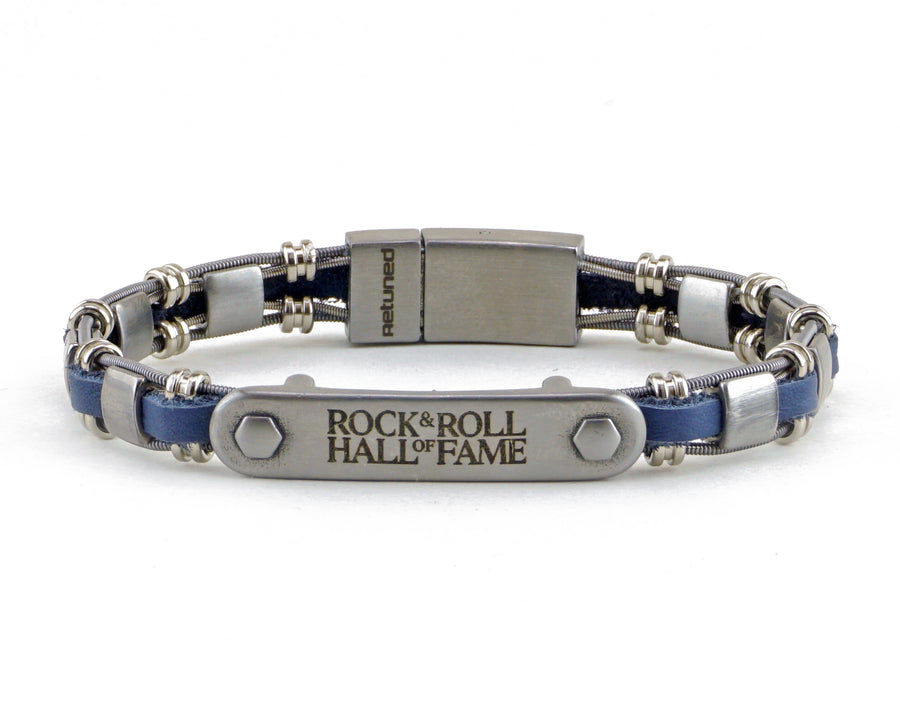 Take your merch to the next level with custom bracelets hand made from repurposed, used guitar strings by Retuned Jewelry in Colorado. Perfect for bands, musicians, music festivals, fundraisers and more! This sample was made for the Rock and Roll Hall of Fame.