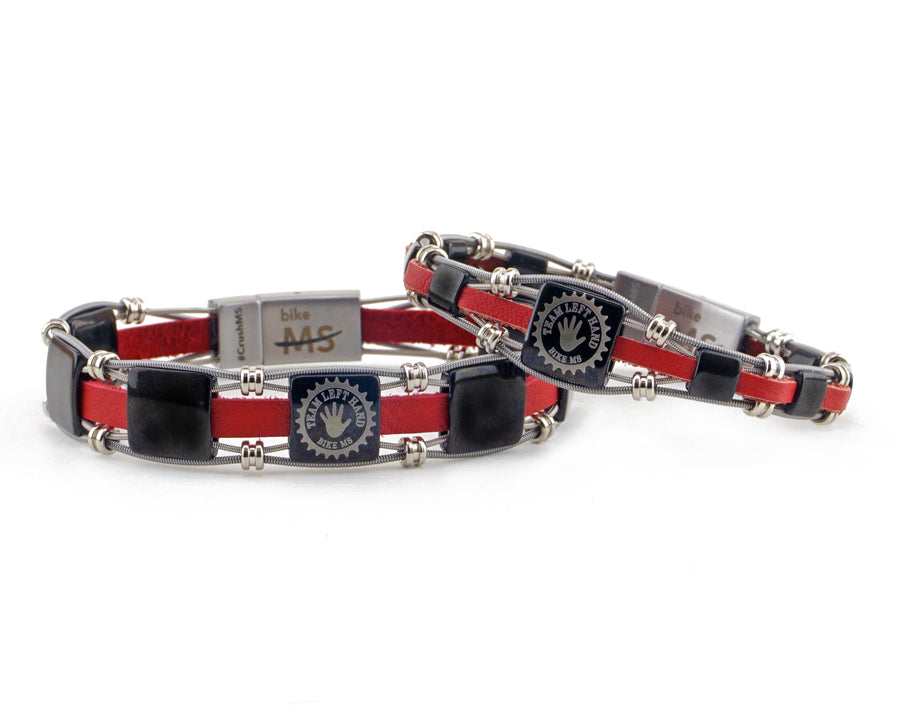 Take your merch to the next level with custom bracelets hand made from repurposed, used guitar strings by Retuned Jewelry in Colorado. Perfect for bands, musicians, music festivals, fundraisers and more! These bracelets were made for the Left Hand Brewing Team Left Hand Bike MS cycling team fundraiser.