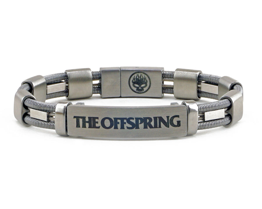 Take your merch to the next level with custom bracelets hand made from repurposed, used guitar strings by Retuned Jewelry in Colorado. Perfect for bands, musicians, music festivals, fundraisers and more! This sample bracelet was made for the Offspring.