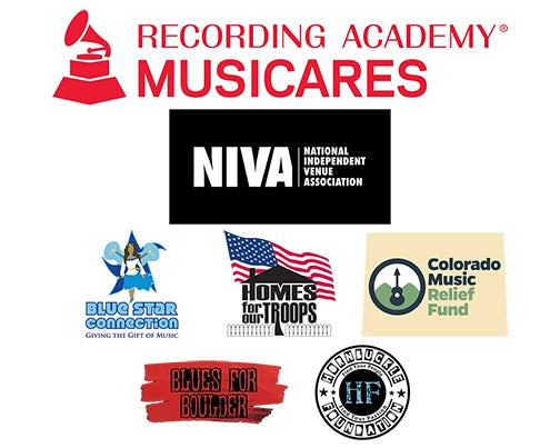 grammys musicares niva national independent venue association blue star connection homes for our troops colorado music relief fund blues for boulder hornbuckle foundation charity fundraising stringtogether